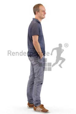 3d people casual, white 3d man standing with his hands in his pockets