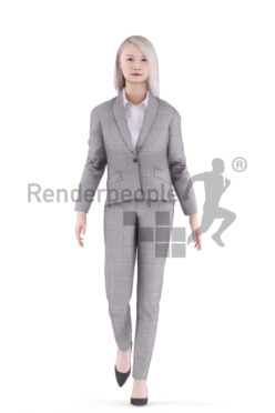 Animated 3D People model for realtime, VR and AR – asian woman, in business look, walking