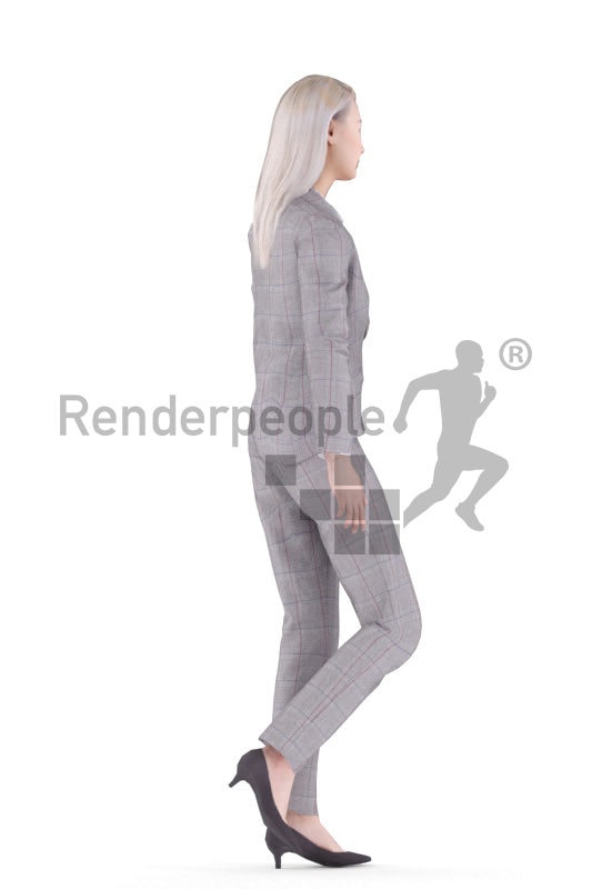Animated 3D People model for realtime, VR and AR – asian woman, in business look, walking