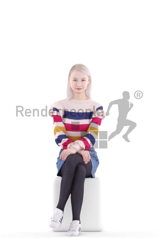 3d people evening, asian 3d woman sitting