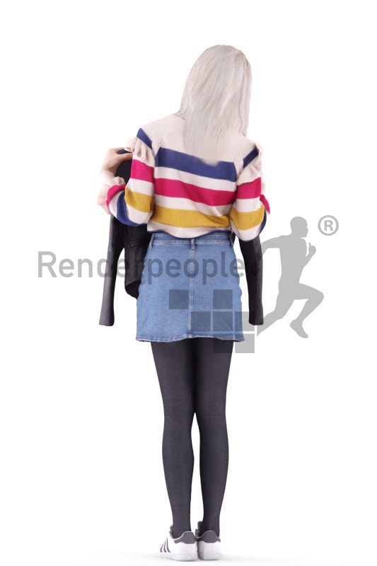 3d people casual, asian 3d woman standing and shopping