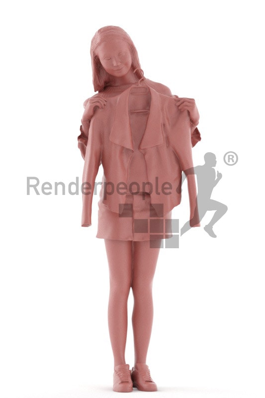 3d people casual, asian 3d woman standing and shopping
