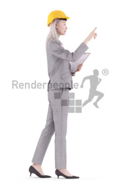 3d people business, asian 3d woman walking with a clipboard