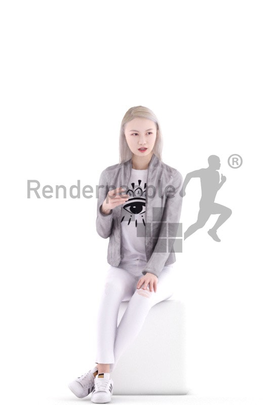 3d people casual, asian 3d woman sitting talking