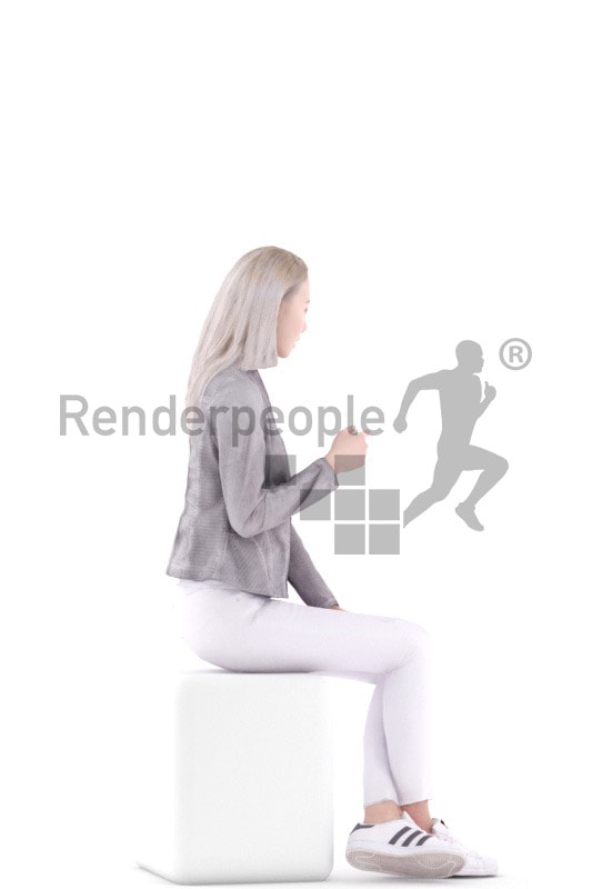 3d people casual, asian 3d woman sitting talking