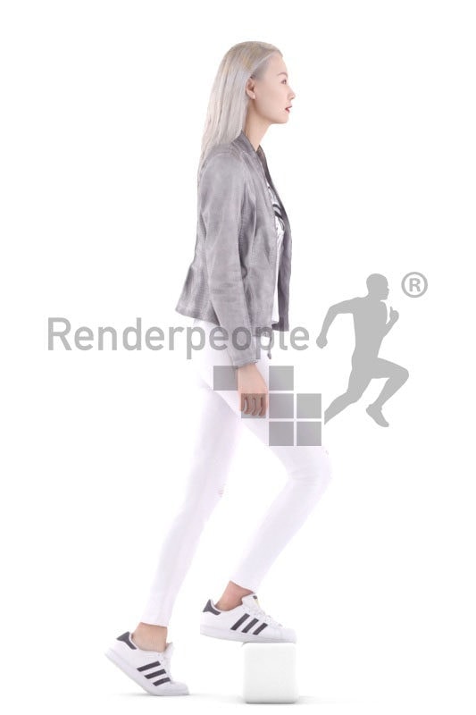 3d people casual, asian 3d kid walking and stairs