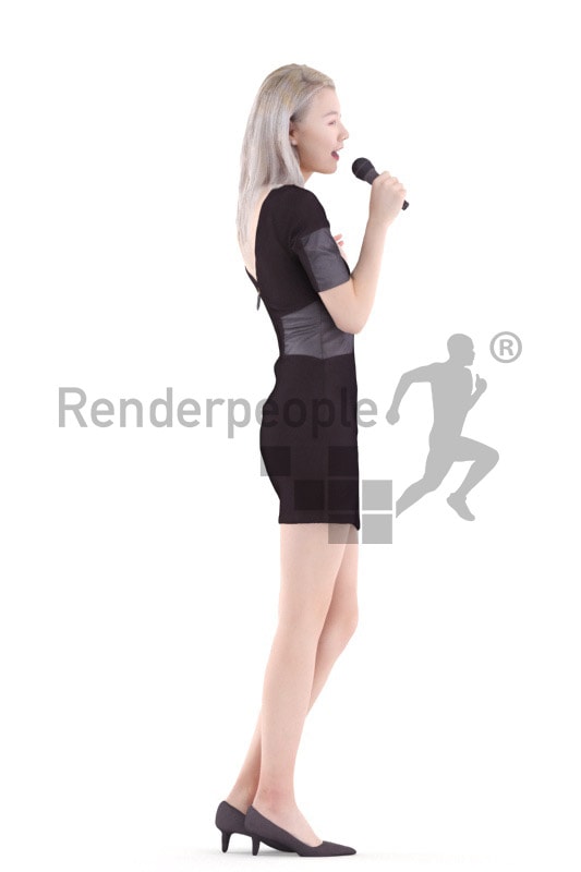 3d people evening, asian 3d woman standing and singing