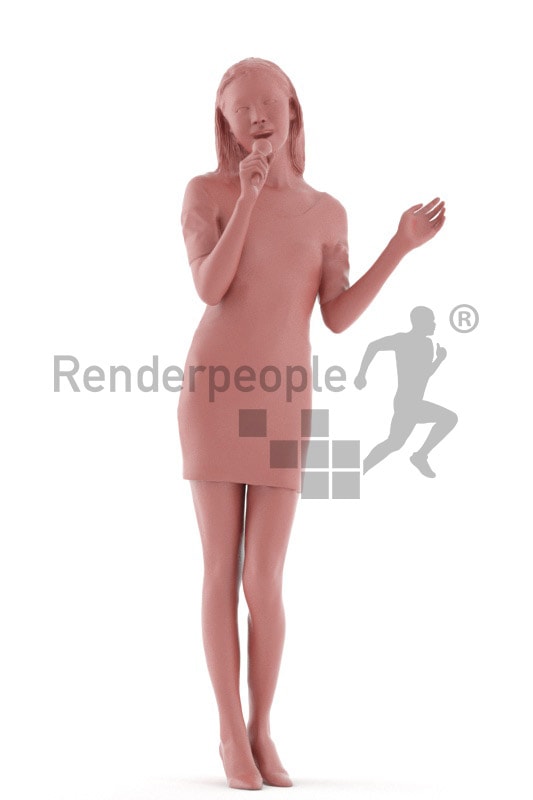 3d people evening, asian 3d woman standing and singing