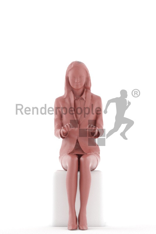 3d people business, asian 3d woman sitting and typing