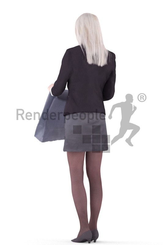 3d people business, asian 3d woman standing looking into a shopping bag