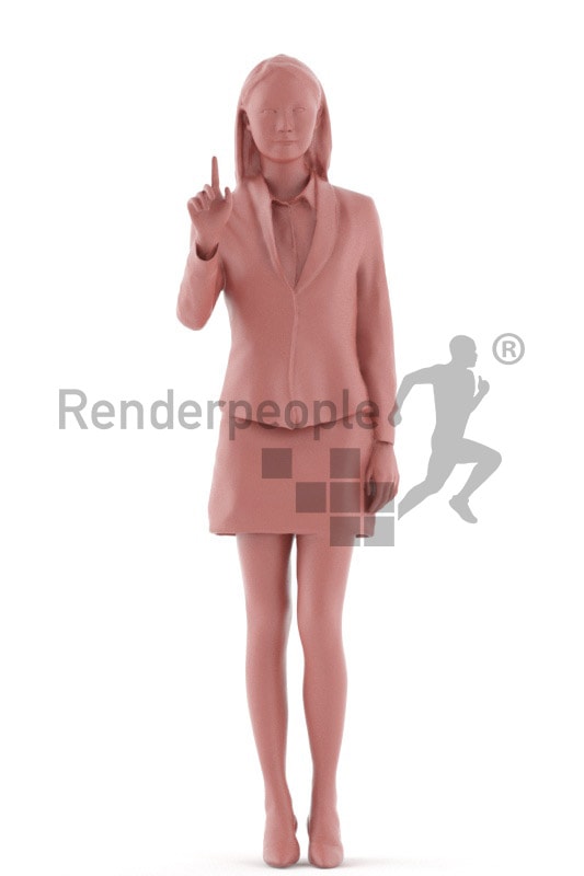 3d people business, asian 3d woman standing and touching a control
