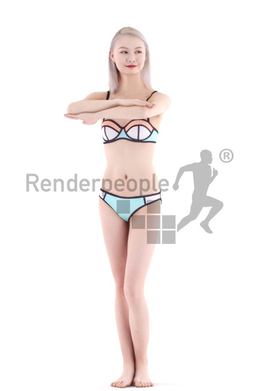 3d people swimming, asian 3d woman in the pool leaning