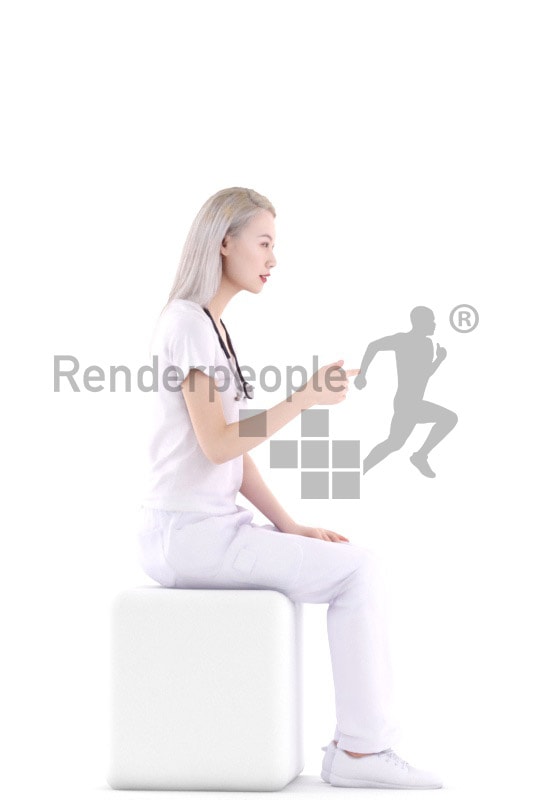 3d people hospital, asian 3d woman sitting and talking