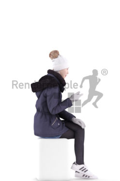 3d people outdoor, asian 3d woman sitting and talking