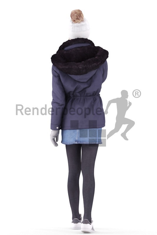 3d people outdoor, asian 3d woman walking and drinking