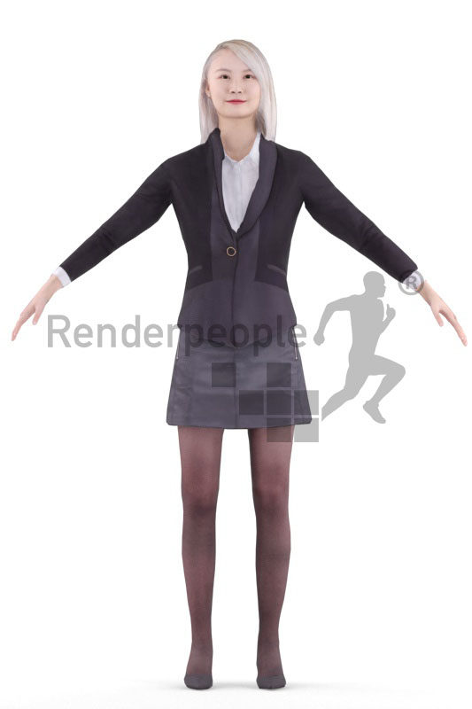 Rigged human 3D model by Renderpeople – asian woman in business dress