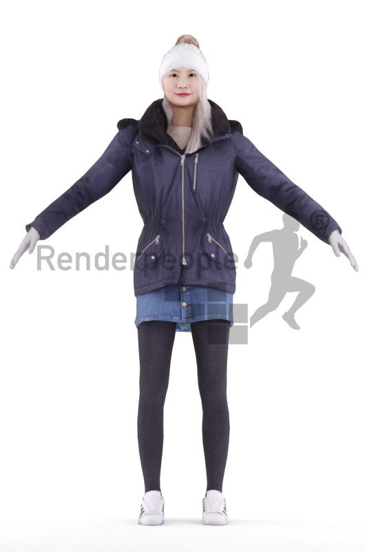 Rigged human 3D model by Renderpeople – asian woman in outdoor look
