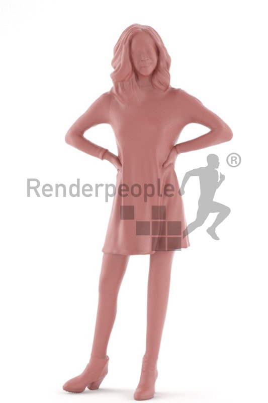 3d people casual, asian 3d woman standing with her hands in her hips and smiling