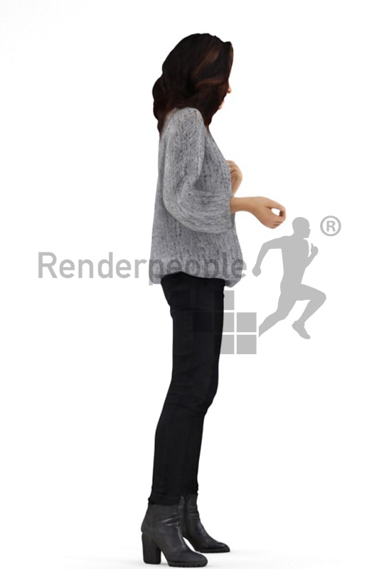 3d people casual, asian 3d woman standing and smiling