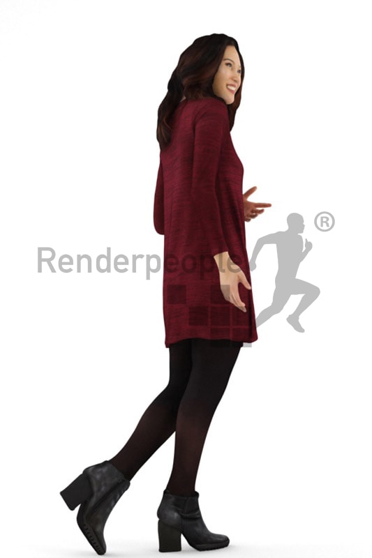 3d people casual, asian 3d woman walking and smiling