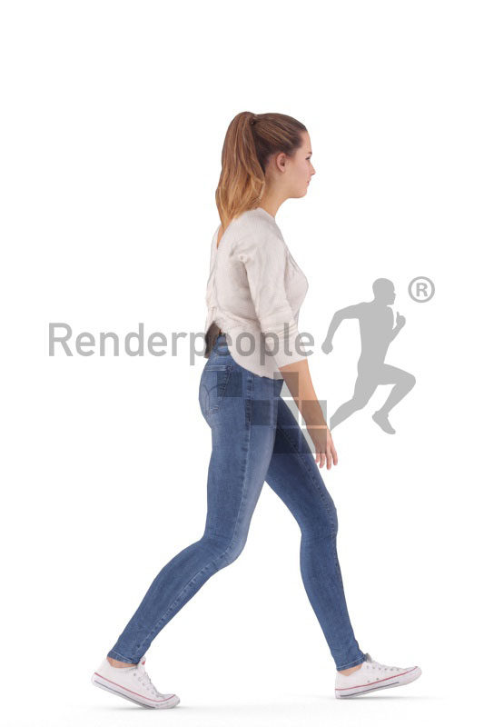 Animated 3D People model for realtime, VR and AR – european woman walking in a daily outfit