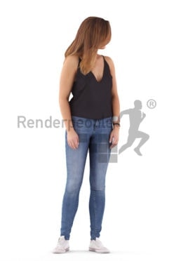 Scanned human 3D model by Renderpeople – white woman in casual freetime wear, standing