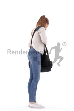 Scanned human 3D model by Renderpeople – european woman in a daily outfit, searching for something in her bag
