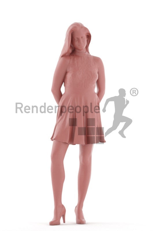 Photorealistic 3D People model by Renderpeople – white woman in event look, standing