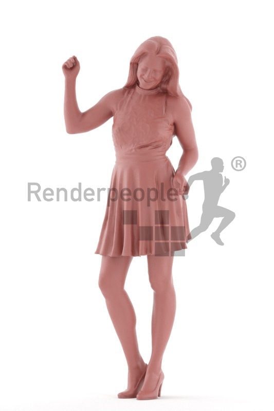 Scanned 3D People model for visualization – eruopean female in event dress, dancing