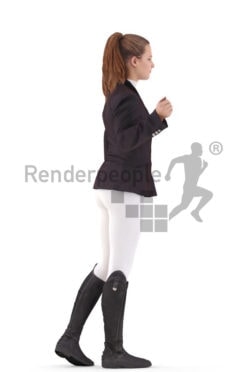 3D People model for 3ds Max and Blender – white woman in riding outfit, interacting with a horse