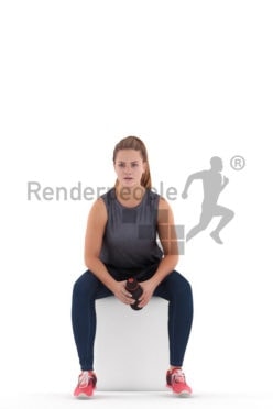 3D People model for 3ds Max and Sketch Up – european woman in sports dress, sitting and holding a bottle