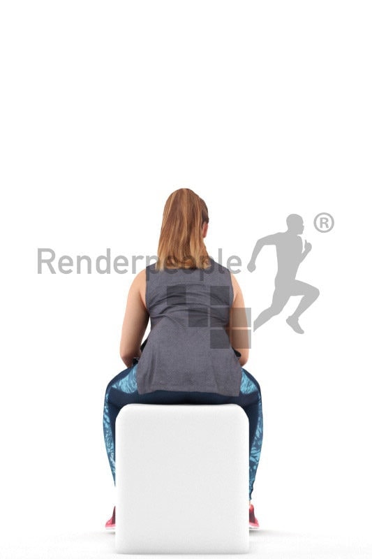 3D People model for 3ds Max and Sketch Up – european woman in sports dress, sitting and holding a bottle