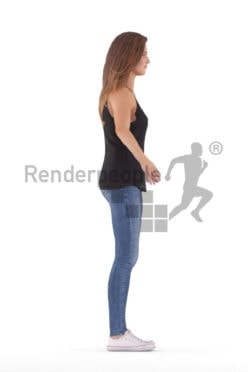 Rigged human 3D model by Renderpeople – european woman, in a presummer casual style