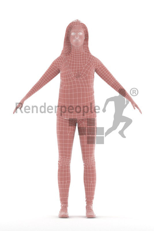 Rigged human 3D model by Renderpeople – european woman, in a presummer casual style