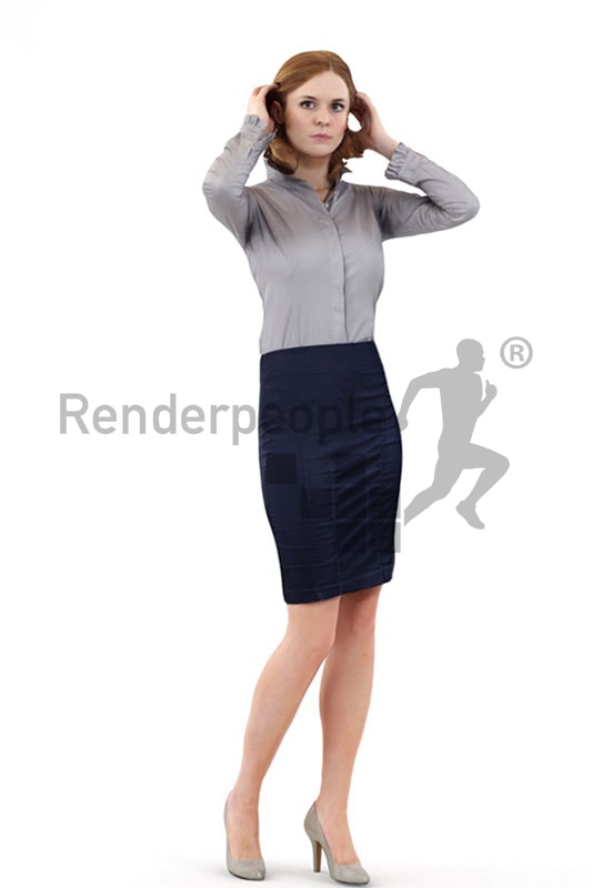 3d people business, white 3d woman fixing her hair