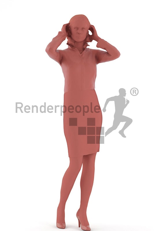 3d people business, white 3d woman fixing her hair