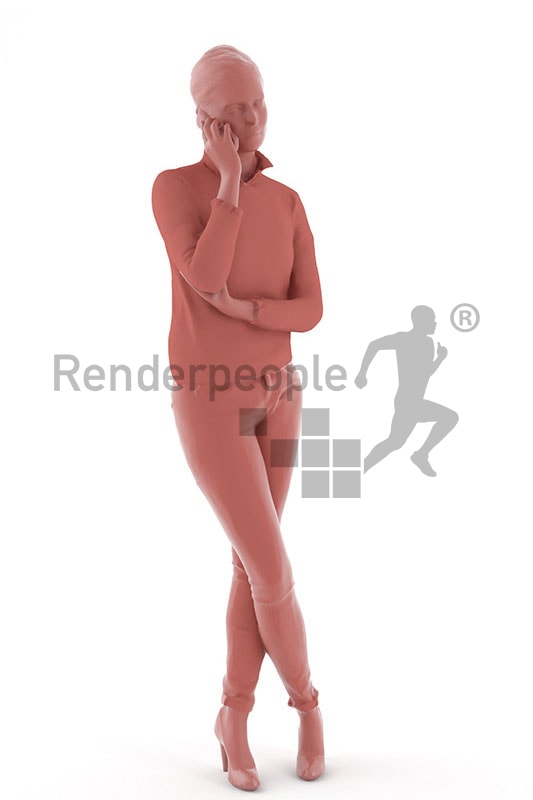3d people casual, white 3d woman standing and talking on the phone