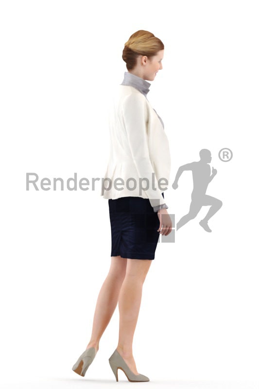 3d people business, white 3d woman walking and smiling