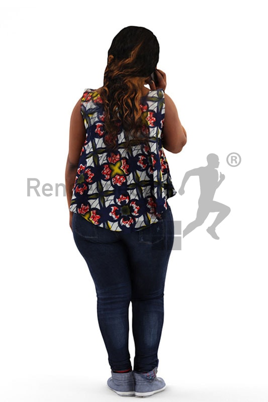 3d people casual, black 3d woman standing and talking on the phone
