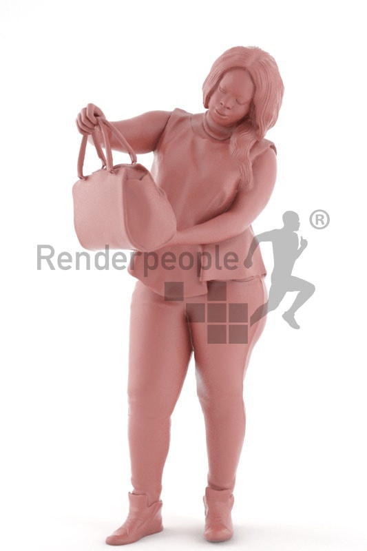 3d people shopping, black 3d woman checking out a bag