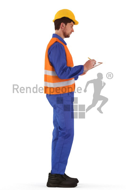 3d people service, 3d worker standing and holding clipboard
