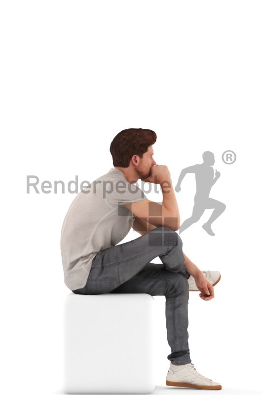 3d people casual, jung man sittting