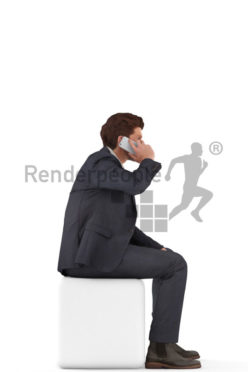 3d people business, jung man sittting and calling