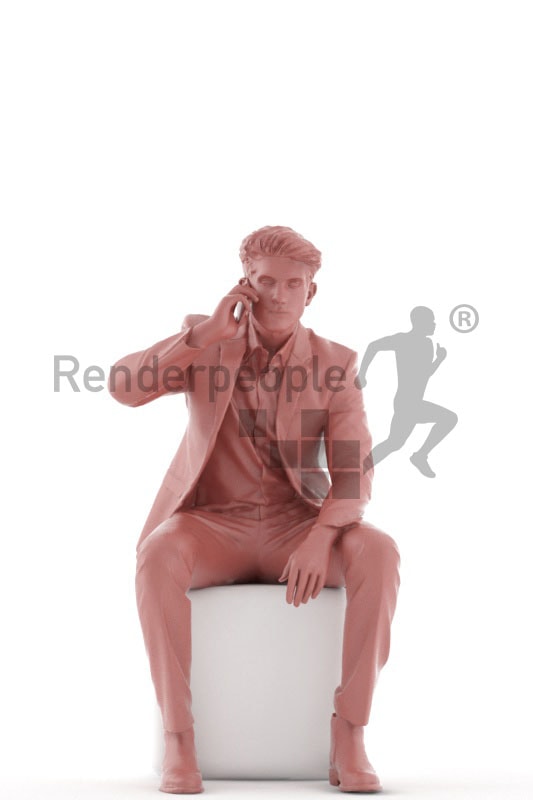 3d people business, jung man sittting and calling