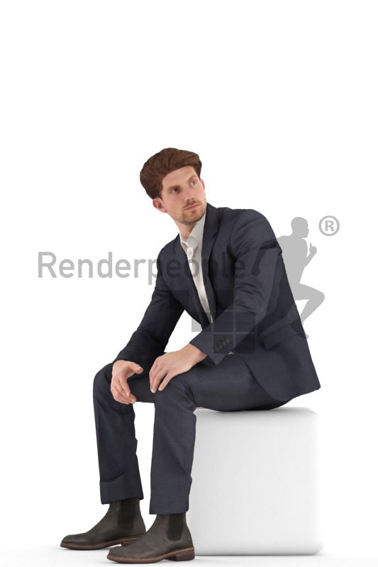 3d people business, young man sitting