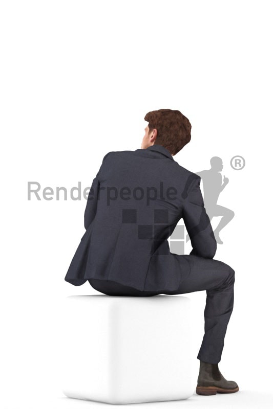 3d people business, young man sitting