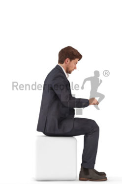 3d people business, young man sitting typing