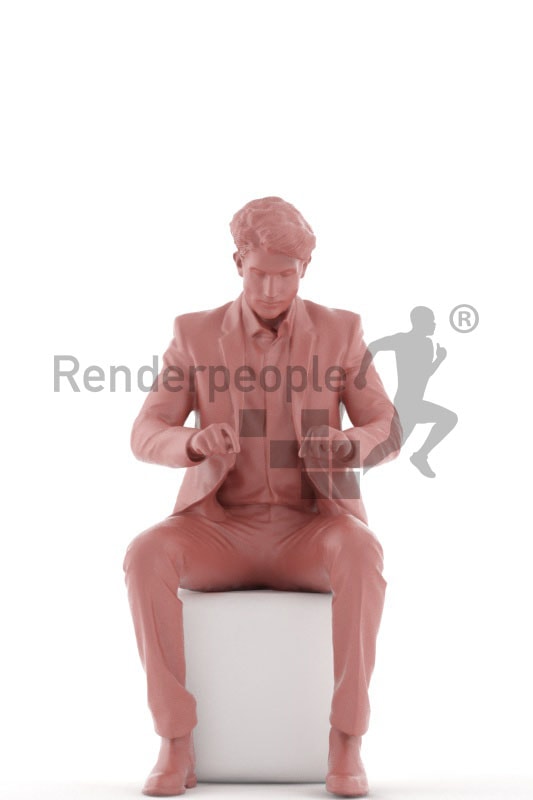 3d people business, young man sitting typing