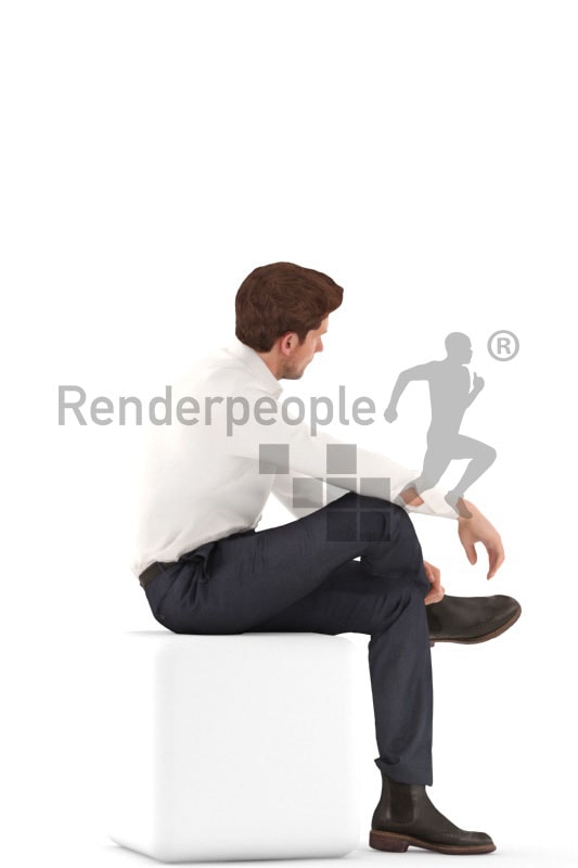 3d people business, young 3d man sitting and thinking