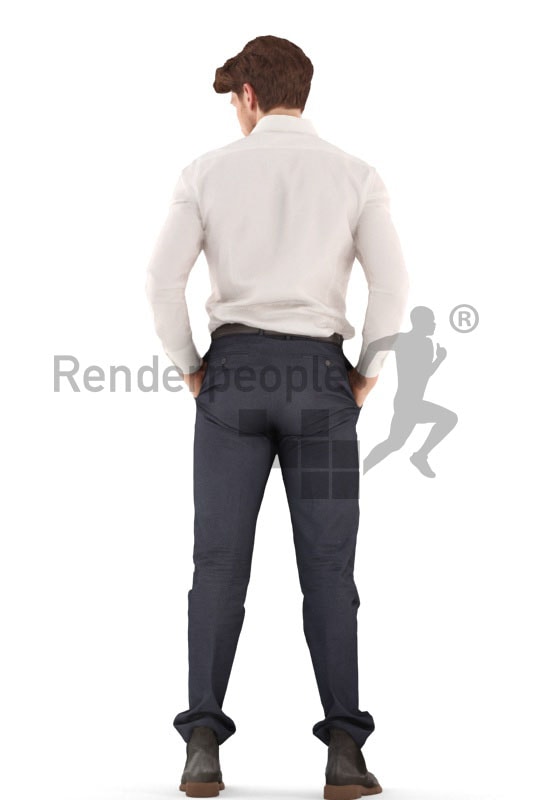 3d people business, young 3d man standing and thinking
